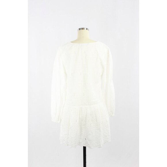ZARA White Cotton Embroidered Eyelet Long Sleeve Button Front Mini Dress, Size M - Picture 3 of 16
